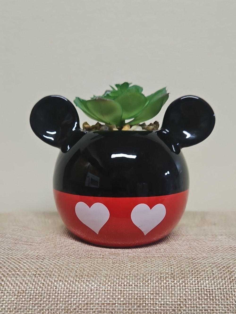 Black and Red Heart Ceramic Faux Succulent